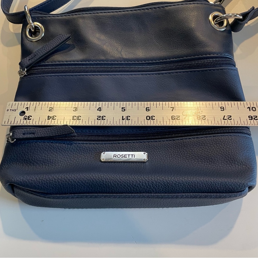 Rossetti Demi Crossbody Bag Navy Blue Faux Leather Triple Zip Adjustable Strap - Picture 10 of 12